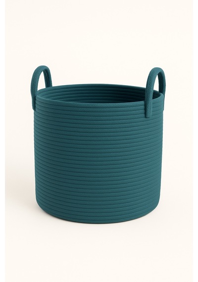 El İşçiliği Dokulu Büyük Boy Sepet 40 X 36 Cm Dekoratif Ev Düzeni, Oyuncak Ve Çamaşır Organizer Petrol