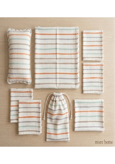More Home Bebek Müslin Bez Battaniye Set 7 Parça Çizgi Desenli Çok Renkli