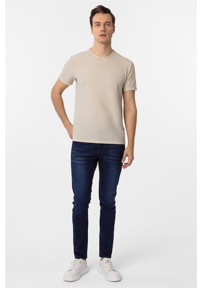 Süvari Bej Slim Fit Armürlü Bisiklet Yaka Tişört-37337 Bej