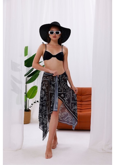 Tarzını Seç İç Gösterir Transparan Pareo - Bandana Çiçeği Model 150x95 Cm Çok Renkli