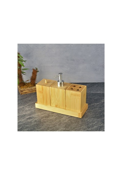 4 Adet Tohana Bambu Banyo Seti 25x10x16 Cm Çok Renkli
