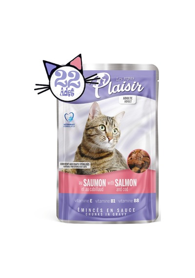Plaisir Somonlu ve Morina Balıklı Pouch Yetişkin Kedi Yaş Maması 22 x 100 G
