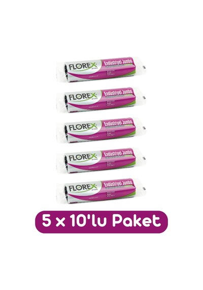 Florex Endüstriyel Jumbo Boy Çöp Torbası 80x110 Cm 10'lu Rulo Siyah 5 Rulo (50 Adet)