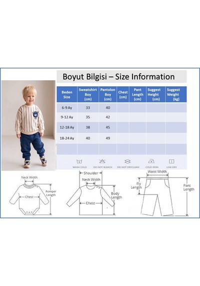 Babymod Erkek Bebek Ayıcık Figürlü Çizgili Krem Sweatshirt Ve Lavivert Alt Eşofman Takımı Lacivert