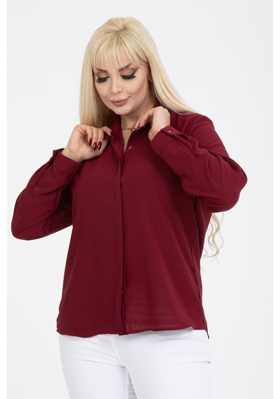 Pera Moda Jessica Büyük Beden Gömlek Bordo