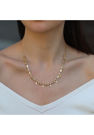 Zirkon Taşlı Küp Trend Gold Gümüş Kolye Gümüş