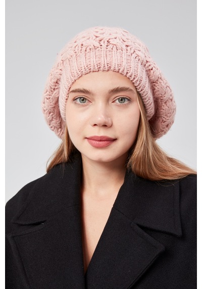 Derikem Kadın Kışlık Şık Triko Ressam Örgü Bere Pembe