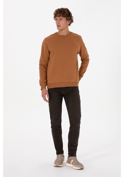 U.S. Polo Assn. Erkek Comfort Fit Bisiklet Yaka Şardonlu Camel Basic Sweatshirt 50313757-VR233