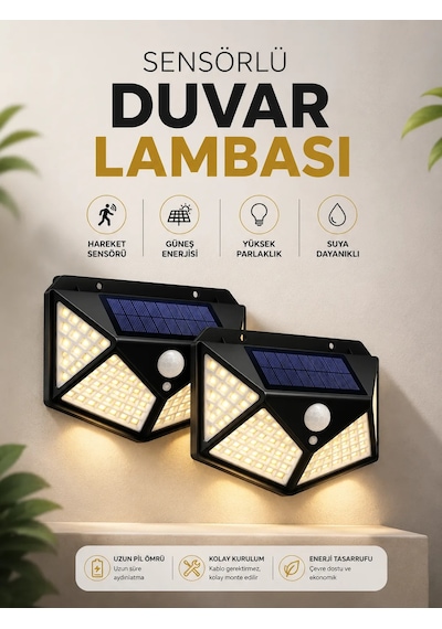 Solar Sensörlü Duvar Lambası Bahçe Lambaso Parlak Beyaz Işık Suya Dayanıklı 91933591