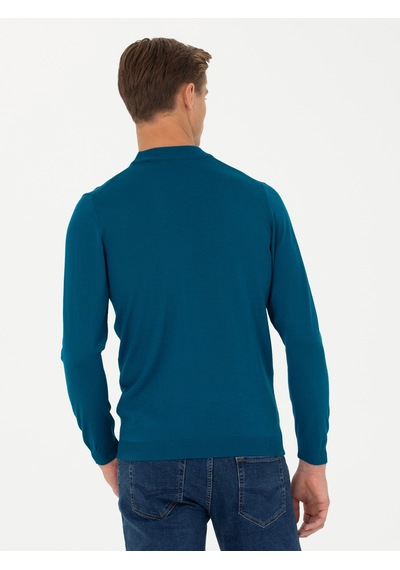 Cacharel Petrol Slim Fit Çeyrek Balıkçı Yaka Triko Kazak