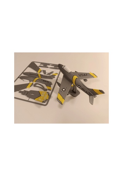 F-86 Sabre Gri Sarı Çizgili Klasik Jet Savaş Uçağı Model Kiti Kendin Yap Maket