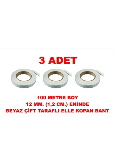 Çift Taraflı Beyaz Bant 100 M. 12 Mm 3 Adet
