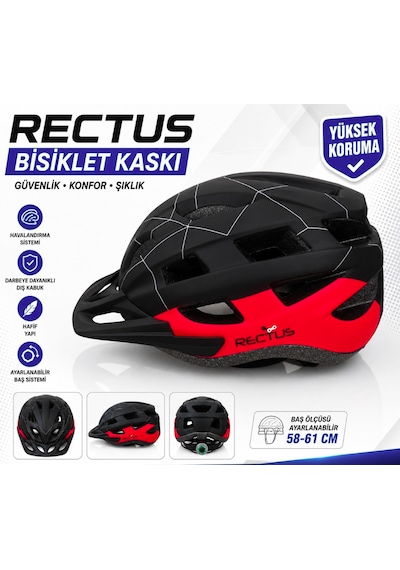 Bisiklet Kaskı Y-48 Kırmızı Siyah Yetişkin Vizörlü Led Işıklı Beden 58/61 Siyah Kırmızı