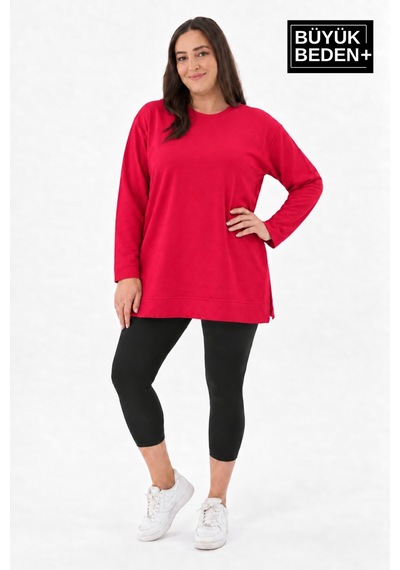 Süperlife Kadın Tunik Büyük Beden İnce Sweatshırt Spr26btk990 Red