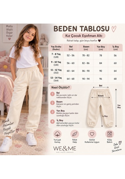 We&me Kız Çocuk Eşofman Altı 3 İplik Şardonlu Lastikli Bel Ve Paça Cepli Günlük Jogger Yeşil