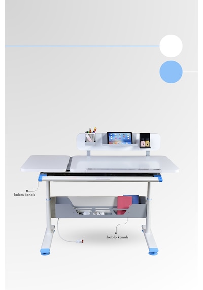 Vega Standart Yükseklik Ve Eğim Ayarlı, Çekmeceli Ergonomik Bilgisayar, Ofis Ve Çalışma Masası Mavi Gri Vega Standart Yükseklik Ve Eğim Ayarlı, Çekmeceli Ergonomik Bilgisayar, Ofis Ve Çalışma Masası Mavi Gri