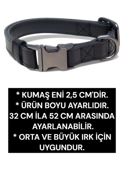 Hakiki Deri Köpek Boyun Tasması, Kişiye Özel Künyeli Lux Seri Syh Siyah