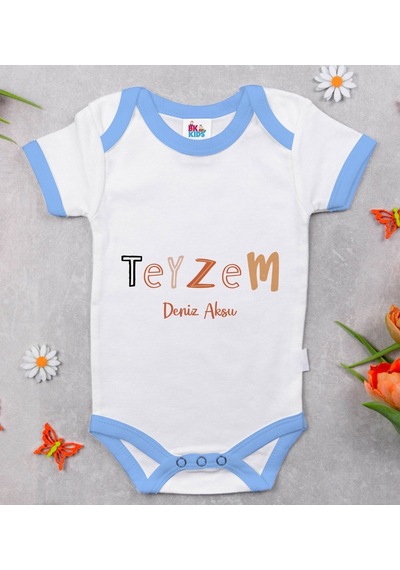 Bitmeyenkartus Bk Kids Kişiye Özel Mavi Bebek Body Zıbın - Model 60 Çok Renkli
