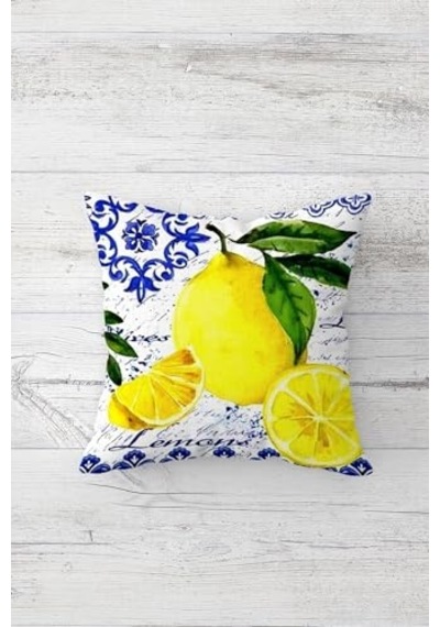 Pelangi Limon Ve Limon Çiçekleri Desenli Gizli Fermuarlı Kırlent Kılıfı Koltuk Yastık Kılıfı Takım 4adet , S Diğer