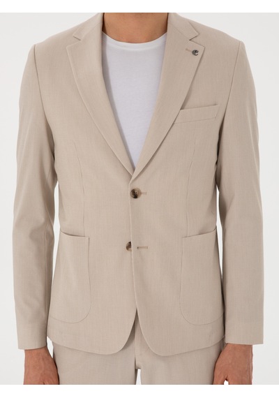 Cacharel Bej Slim Fit Çizgili Takım Elbise