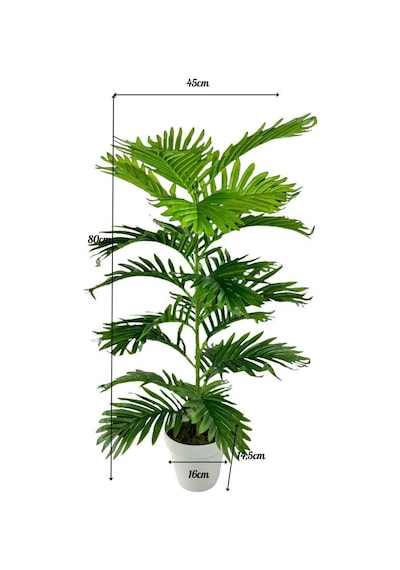 Yapay Çiçek Tropik Areka 80cm 23 Yapraklı Salon Çiçeği Beyaz Saksılı Yapay Bitki