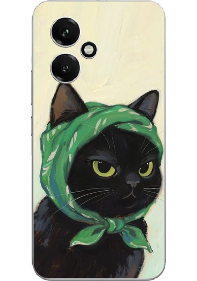 Honor 400 Uyumlu Babushka Yeşil Başörtülü Siyah Kedi Baskılı Silikon Kılıf Renkli