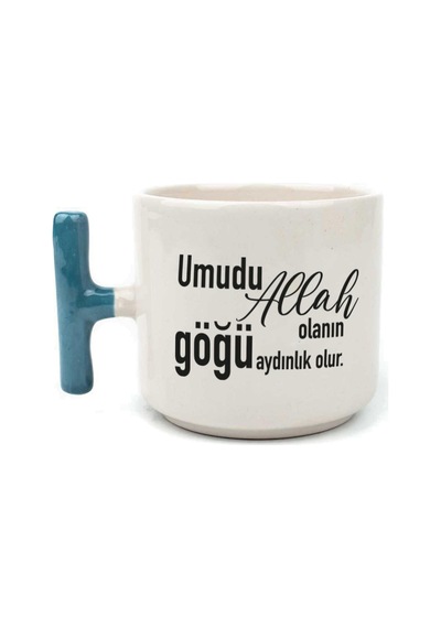 Umudu Allah Olanın Göğü Aydınlık Olur Baskılı Mavi Kulplu T Kupa