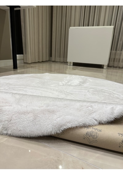 Ultra Soft Beyaz Yumuşak Dokulu Peluş Halı Yuvarlak