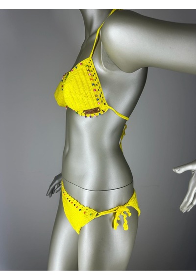 İvita Renkli Boncuk Detaylı Çok Tarz El Yapımı Tığ Örgüsü Bikini Sarı