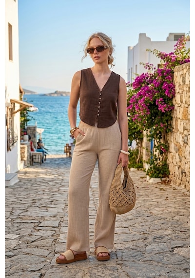 Lela Bayan Yelek 5866661 Kahve