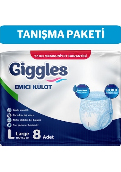 Giggles Yetişkin Emici Külot Hasta Bezi Large 1 Paket 8 Adet L