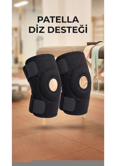 Patella Destekli İkili Diz Korsesi Çapraz Bağ Destek Spor Kullanımı Siyah