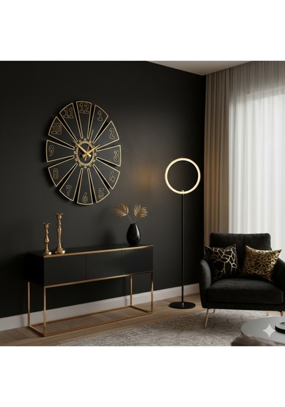 Vertex Model Duvar Saat Dekorasyon 45 Cm Siyah Gold