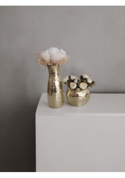 Işıltı Home Desıgn Aynalı Cam Vazo Açık Gold 2 Li Set