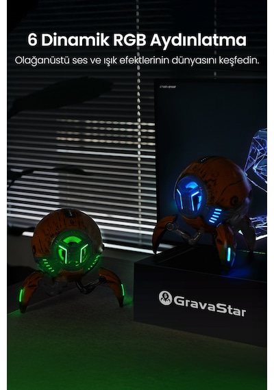Gravastar Mars Pro 20w Bluetooth Hoparlör, Taşınabilir Stereo Ses Bombası, Rgb Işıklı, 2 Adet, Sarı
