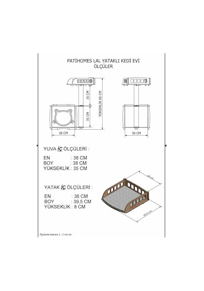 Pati Homes XL Lal Yataklı Kedi Tırmalama Evi 85 x 38 x 38 CM