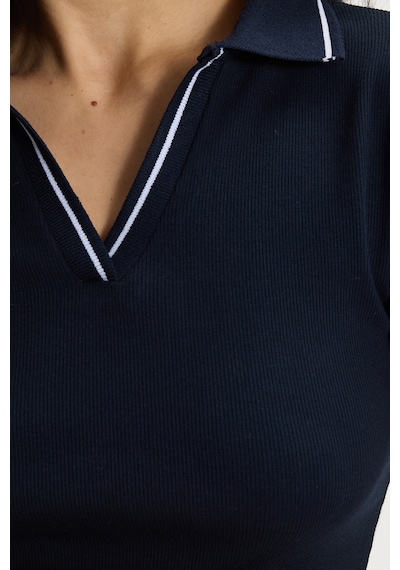 Tudors Kadın Slim Fit Dar Kesim Pamuklu Polo Yaka Kısa Kollu Lacivert Tişört-50463