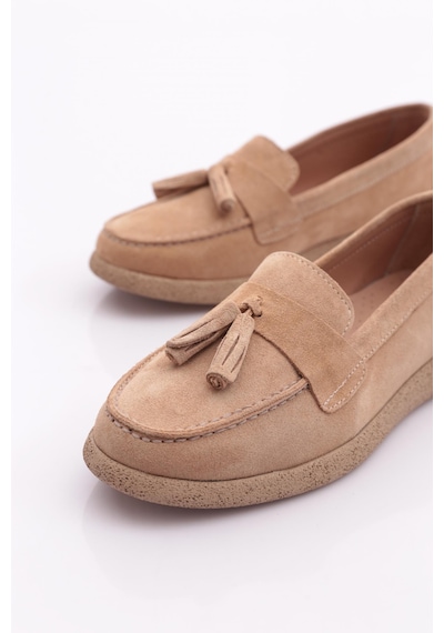 Dgn Ml5604-1 Kadin Loafer Ayakkabi Bej Süet