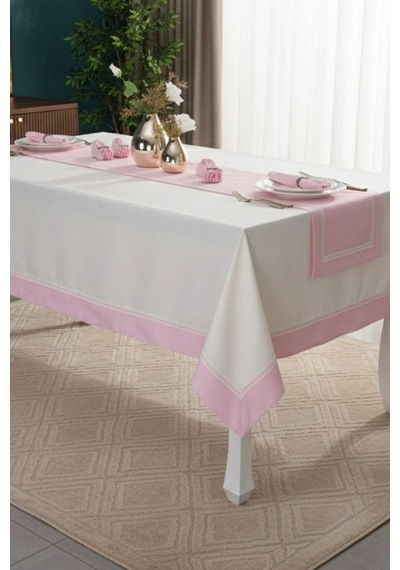 Armine Pamuk Pembe Peçeteli Sofra Takımı 8 Kişilik 170x230cm 18 Prç-1317 Çok Renkli