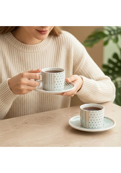 Güral Porselen Mental 4 Parça Çay Fincan Takımı Yeşil 6548