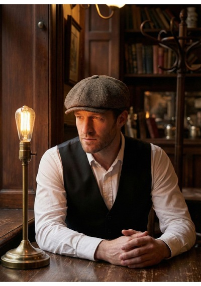 Emybox Erkek Kaşe 8 Köşe Kasket Şapka Klasik Retro- Peaky Blinders Tarzı Lastikli Standart Beden G