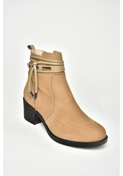 Fox Shoes T555703303 Vizon Hakiki Deri Kalın Topuklu Kadın Bot Vizon