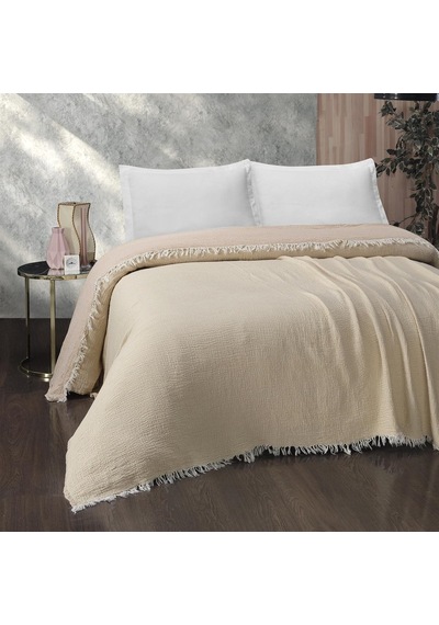 Gold Müslin Çift Kişilik Çift Taraflı Yatak Örtüsü Latte-240X260 Cm Latte