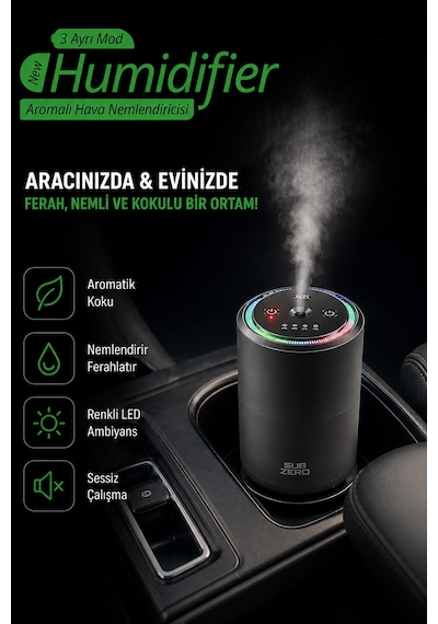 Exenar - Siyah - Rgb Otomatik Buharlı Araç Parfümü Aromalı Koku Difüzörü Şarjlı 1000mah Buharlı Hava Nemlendirme 1 Adet