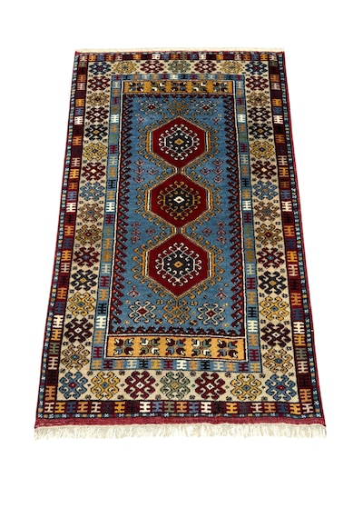 El Dokuma Sıfır Yahyalı Halısı 86x145 Kilim Modeli Mavi Kırmızı Kök Boya Halı
