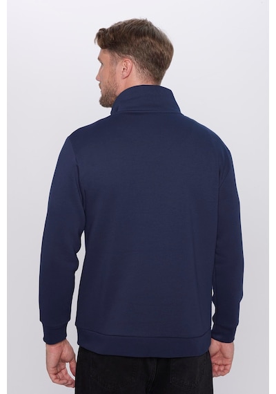 Tudors Unisex Relax Fit Rahat Kesim Pamuklu Yarım Fermuarlı Lacivert Dik Yaka Sweatshirt-31450-lacivert Lacivert