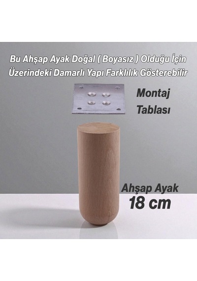 Bohem Doğal Ahşap Silindir Ayak 18 Cm Aparat Dahil Mobilya Koltuk Kanepe Sehpa Masa Ayağı Ayakları 6395751