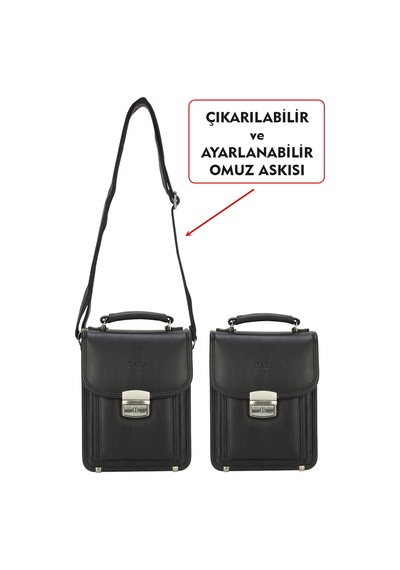 Dada Anahtarlı Kilit Mekanizmalı Siyah Renk Küçük Boy Piremium Erkek El Ve Omuz Çantası