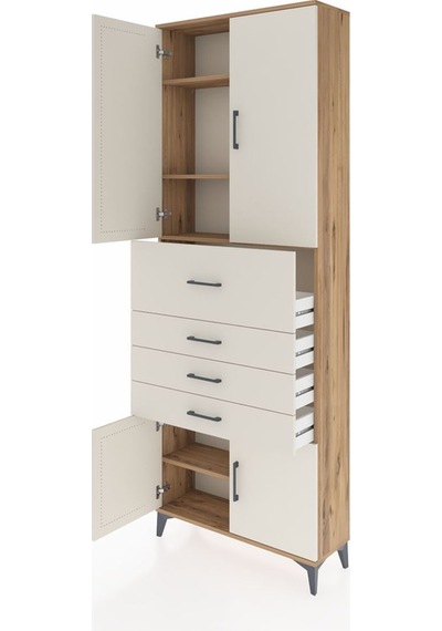 Arges Dolap 4 Raflı 4 Çekmeceli 4 Kapaklı 88x30x243 Çam-aytaşı Çam