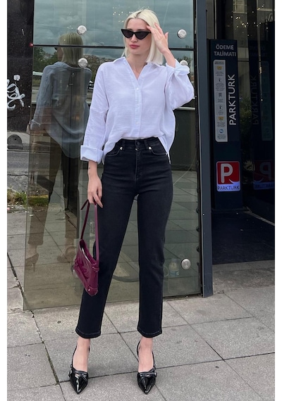 Madmext Siyah Slim Fit Kadın Mom Jean Mg1738-siyah Siyah
